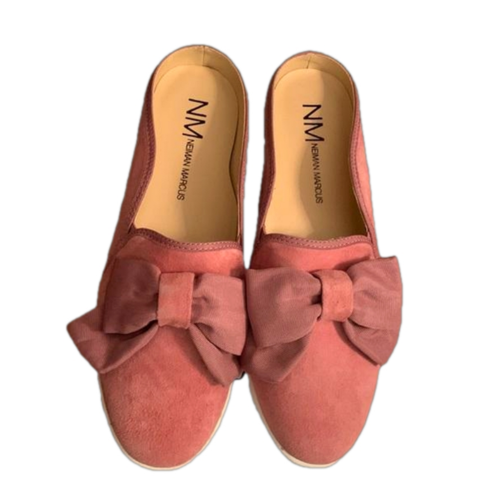 pink suede slip on shoes with bows 7.5 NWT